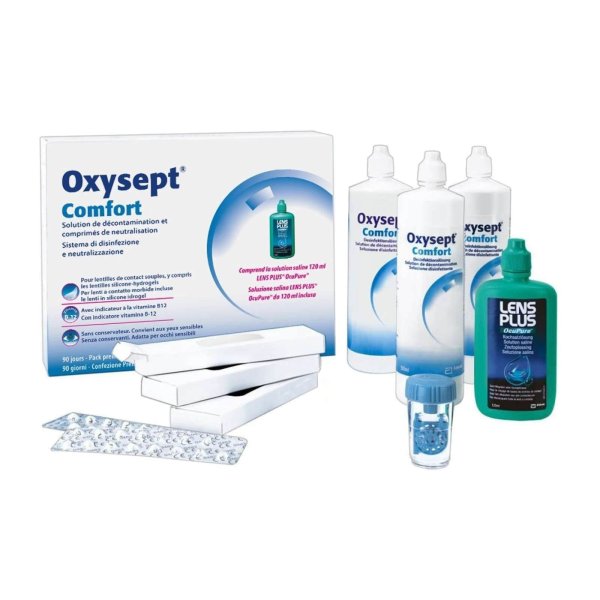 Oxysept Comfort Premium B12 - Premium Pack (3x 300ml + 3x 30 comprimés +1x Étui à lentilles + 1x 120ml )
